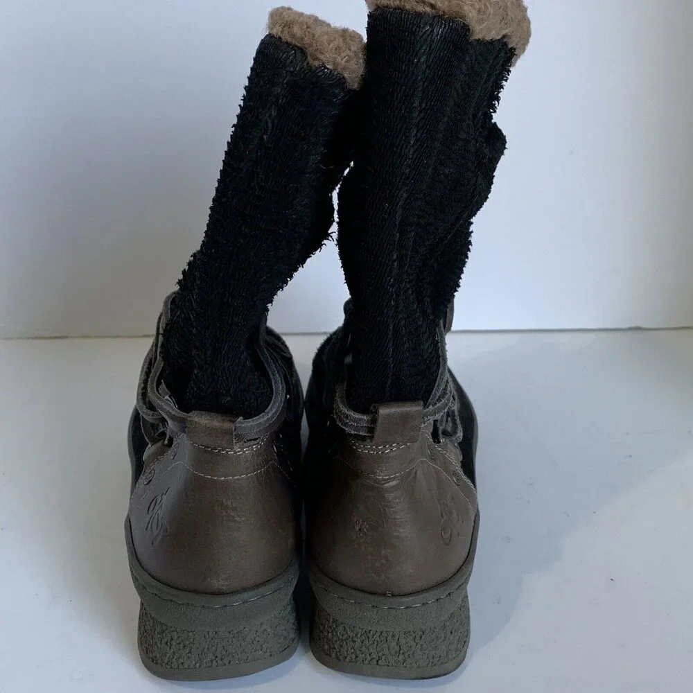 OTBT Slope Boot Women’s Black Suede Leather Faux Fur Lined Winter Snow Boot 8